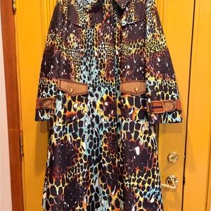 Marina Rinaldi Persona Artisan Animal Print Trench Coat 16W